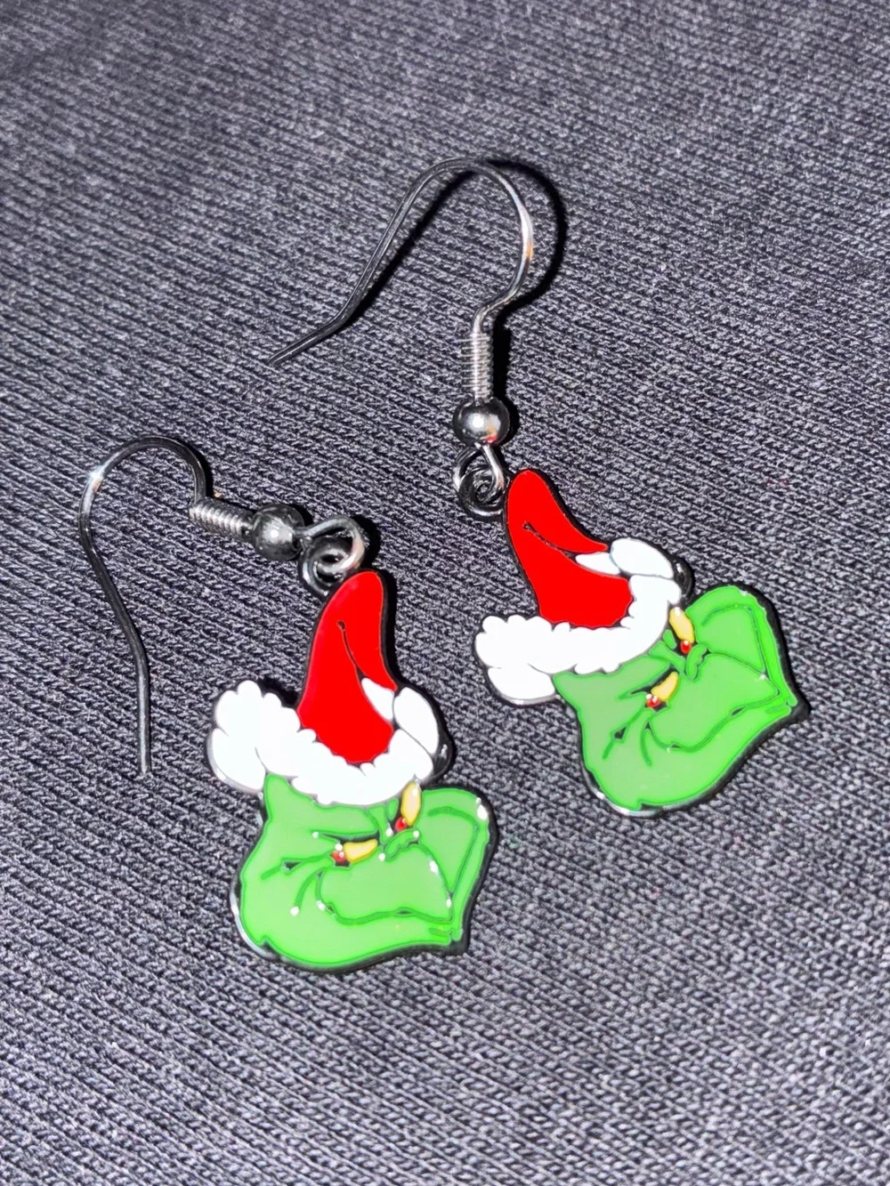 Green Grinch Santa Hat Kids Dangle Earrings